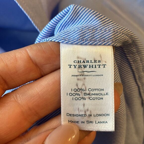 EUC Charles Tyrwhitt Non-Iron Bengal Blue Diagonal Stripe Button Down Shirt - Picture 6 of 7